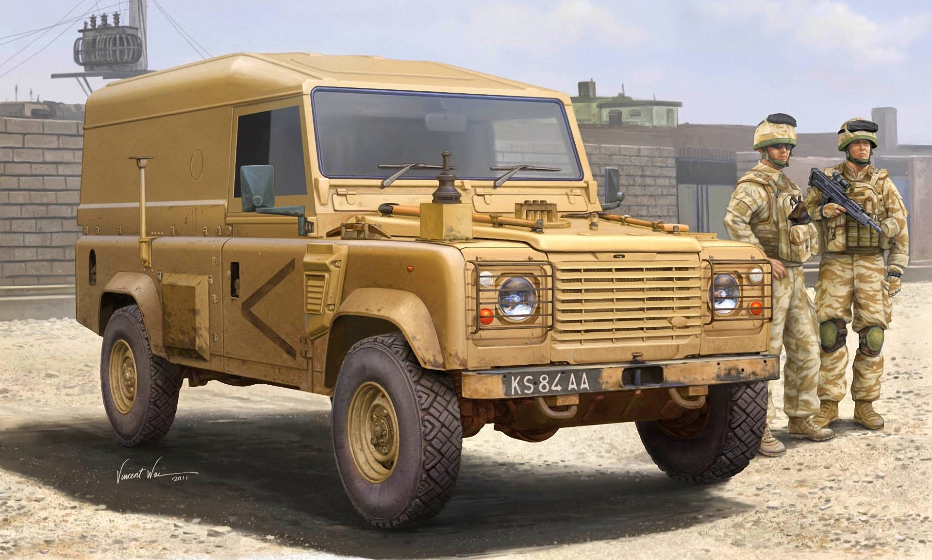 rysunek vincent vai żołnierze jeep wojskowy terenowy defender 110 hardtop