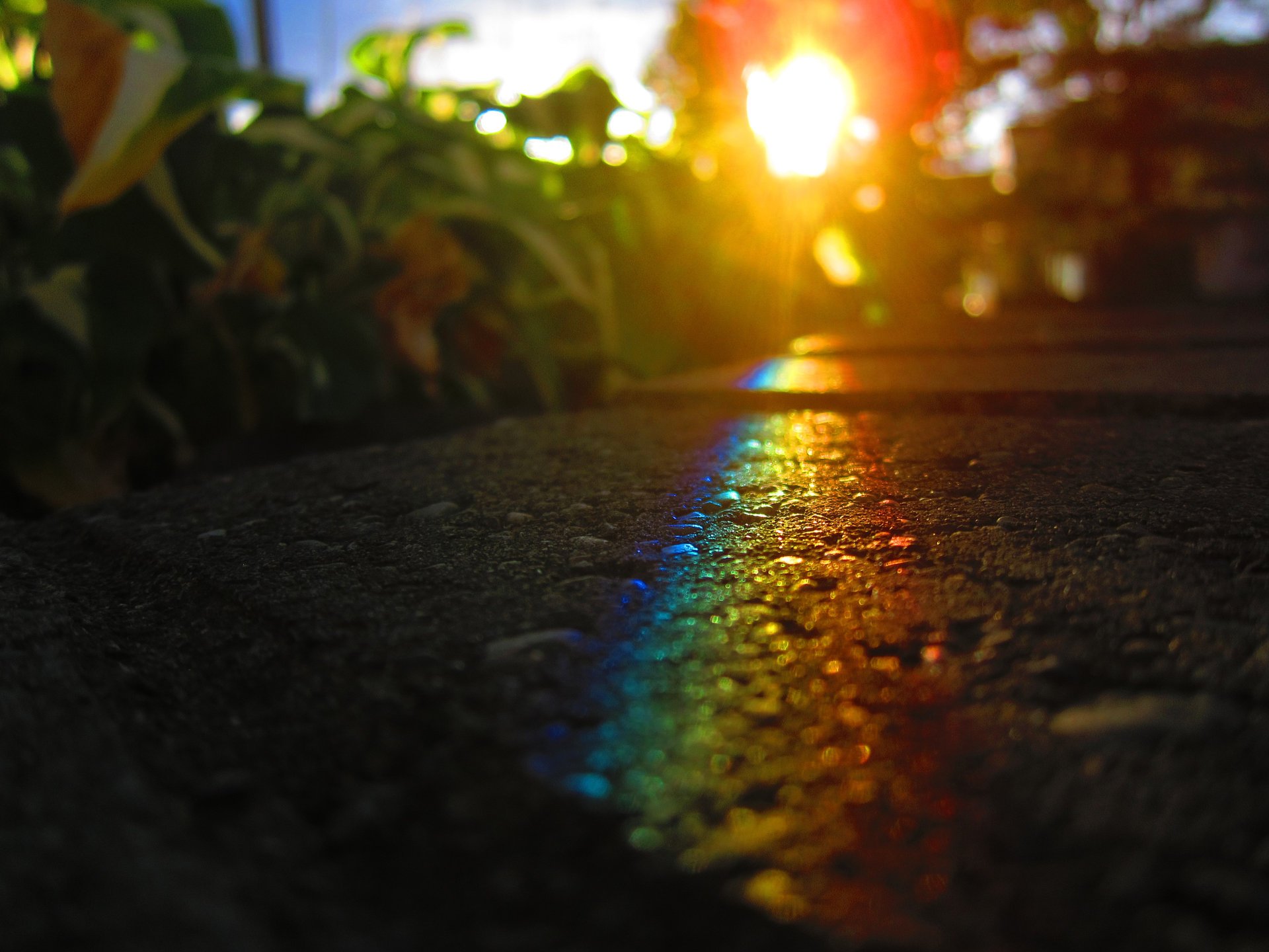 asphalt licht sonne regenbogen