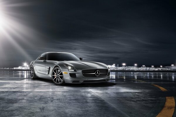 Mercedes AMG supercar on the helicopter runway