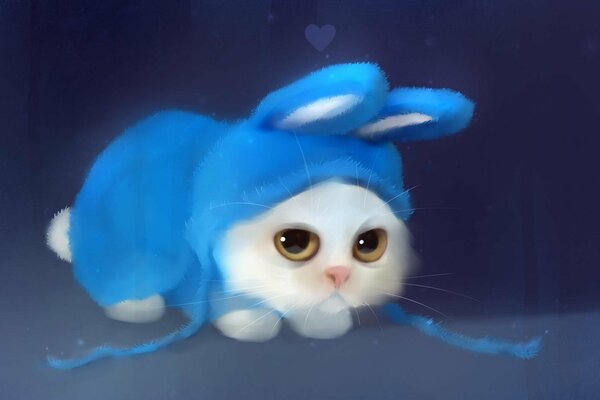 Котёнок в голубом костюме зайчика