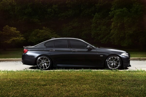 Coche BMW F10 de color negro en perfil