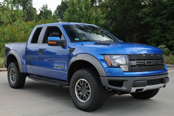 Camioncino ford raptor su uno sfondo di alberi