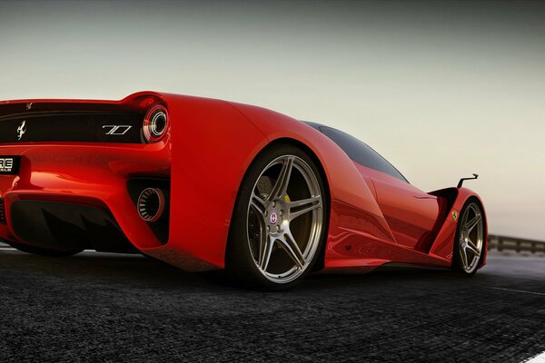 Bright red Ferrari on the road