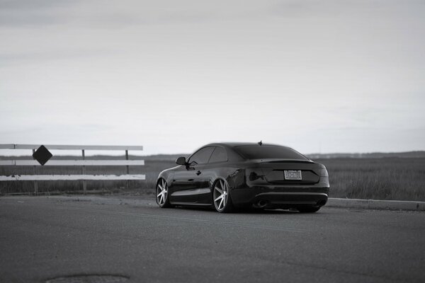 Black and white photo of an understated Audi