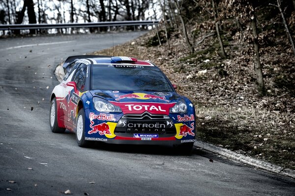 Roter Citroen-Stier auf der Rallye-Straße