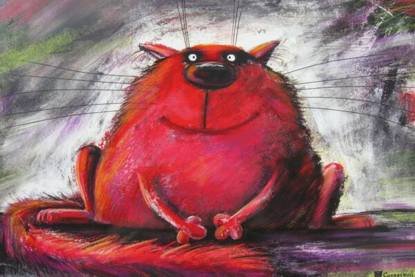 Painting of a red cat with a mustache