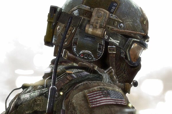 Soldat dans le casque du jeu de col of Duty