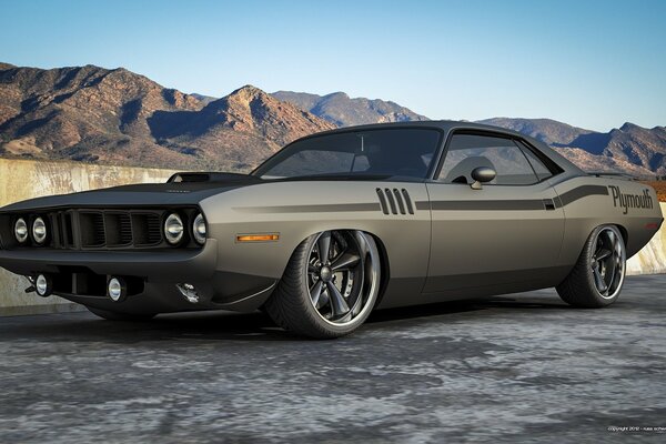 Car barracuda in the mountains side view