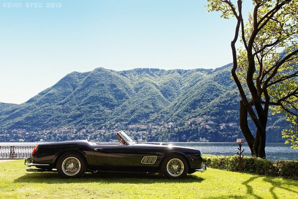 California 1961 Ferrari 250 gt swb on the background of mountains