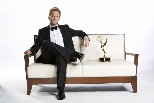 Oscar-winning actor on the white sofa