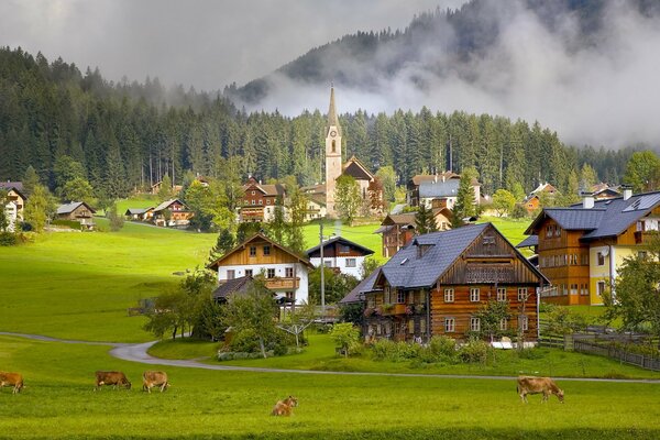 Un pueblo en Austria donde pastan las vacas