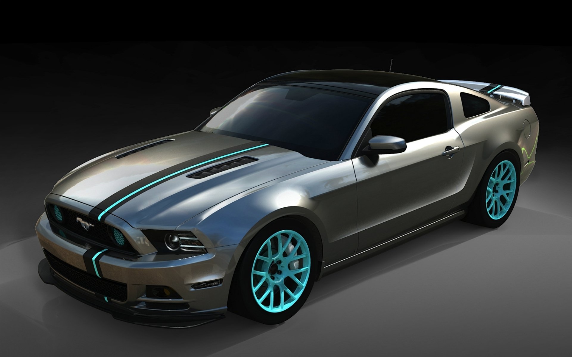 ford sema mustang montage arbeiten an frauen front tuning streifen felgen muskelauto muskelauto hintergrund