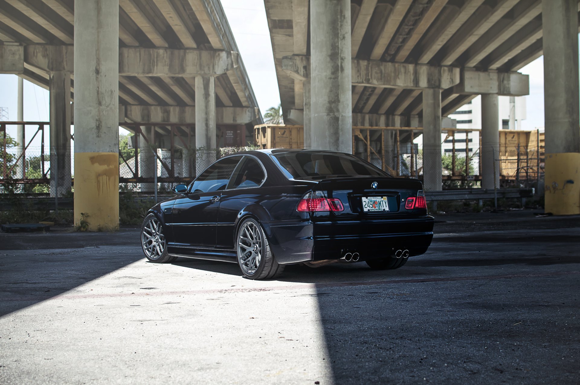 bmw m3 e46 dark blue bmw dark blue bridge concrete support