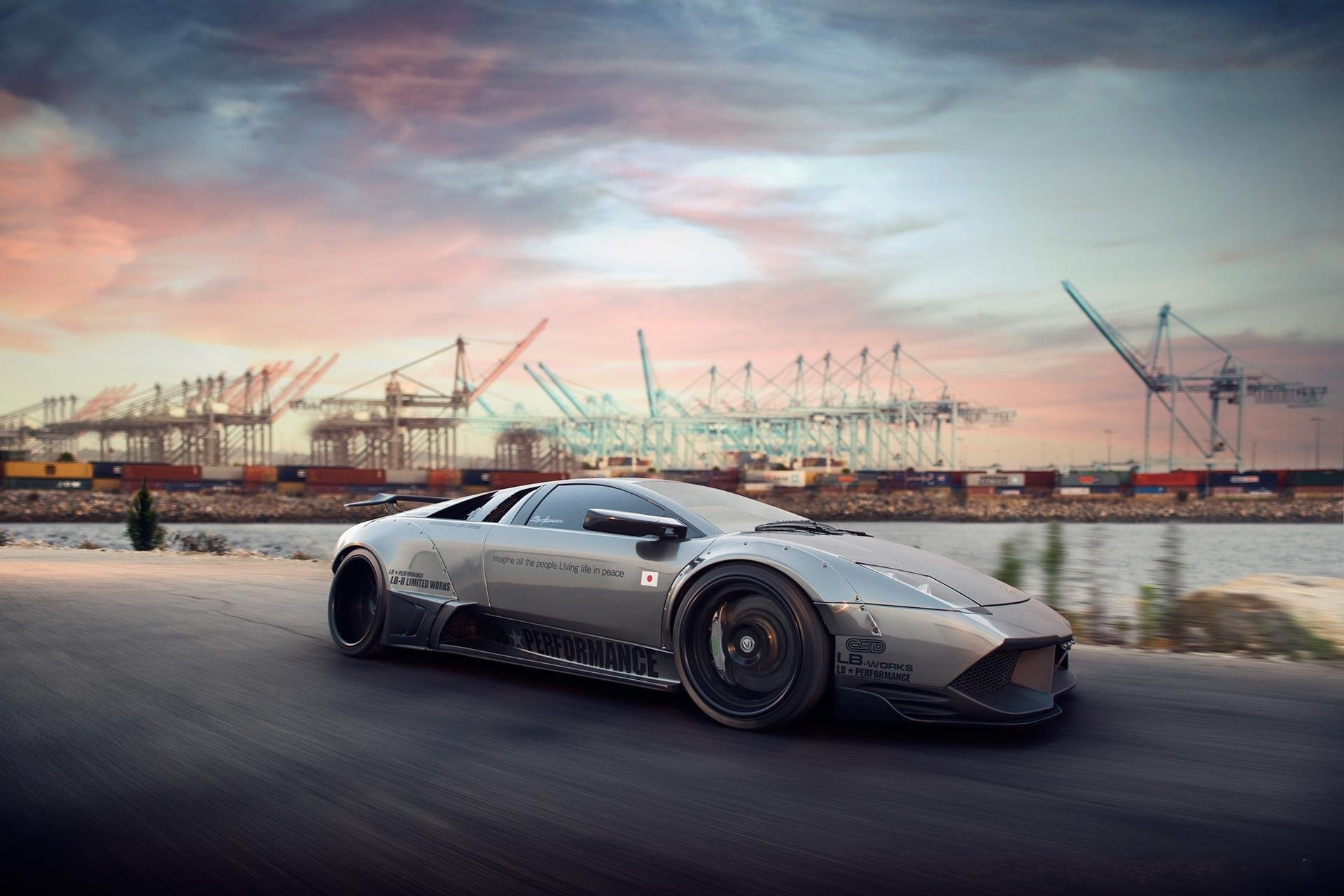 lamborghini murcielago lp670-4 sv grey lamborghini murcielago front view road speed sky clouds port