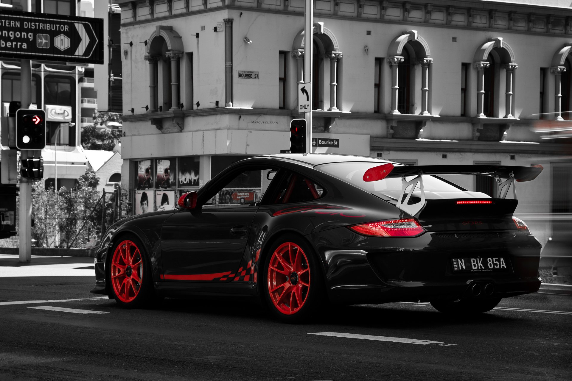 porsche gt3 rs noir et blanc photo blanc tons rouge détails marcus carren photographie