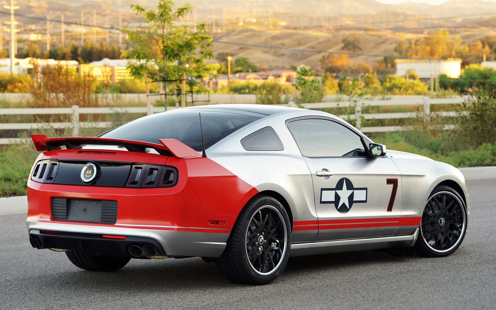 ford mustang gt red tails gt coupe rear view tuning gray muscle car muscle car background