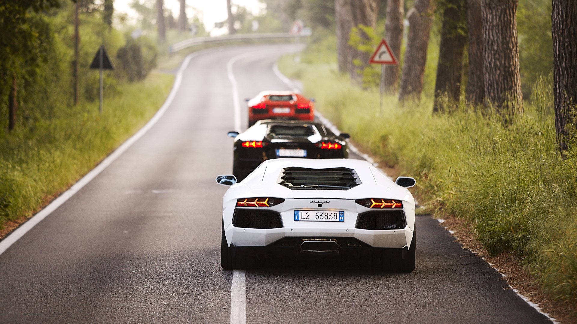 lamborghini aventador lp700-4 mix three white black red road tree