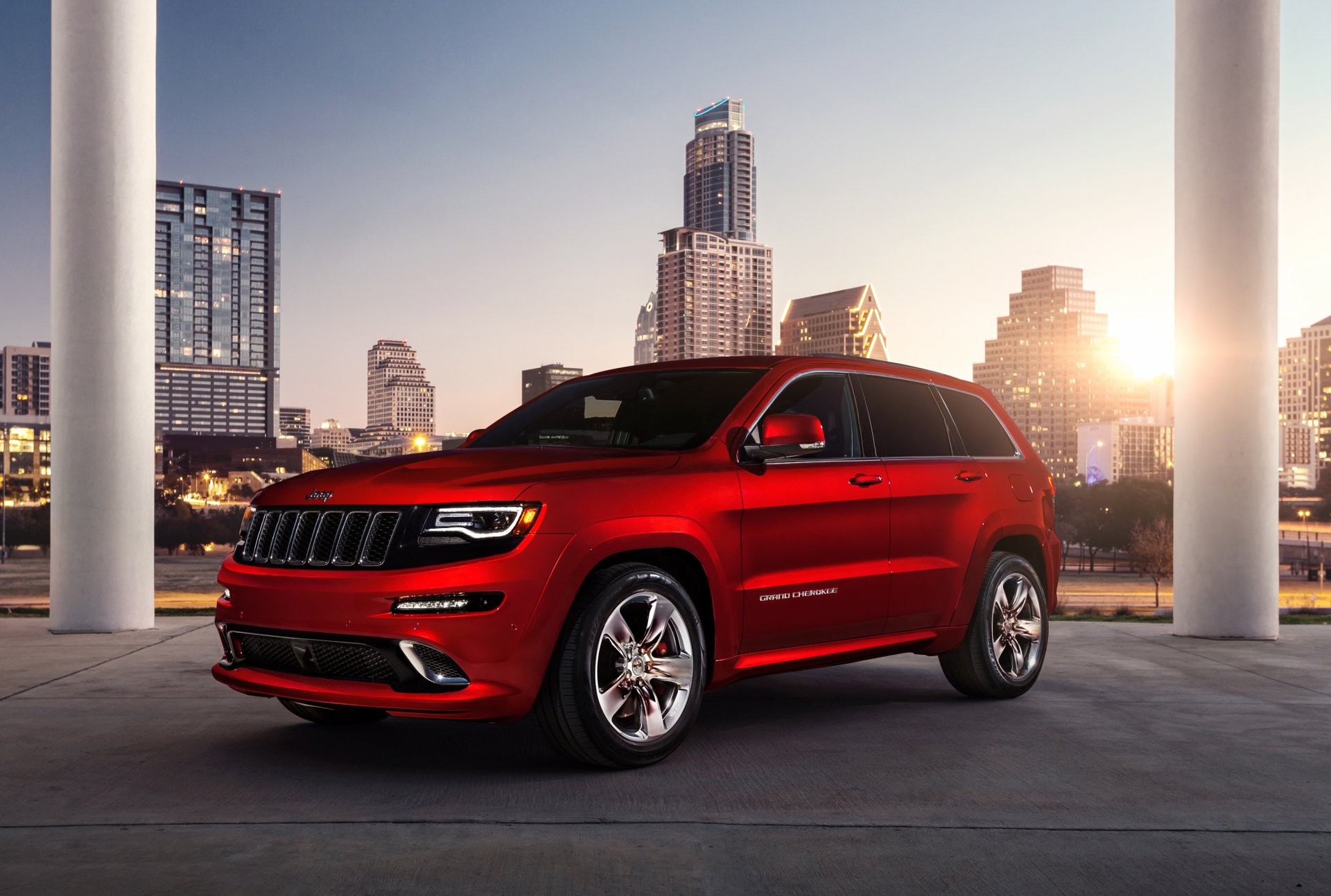 jeep grand cherokee cien rojo ciudad edificio rojo edificios