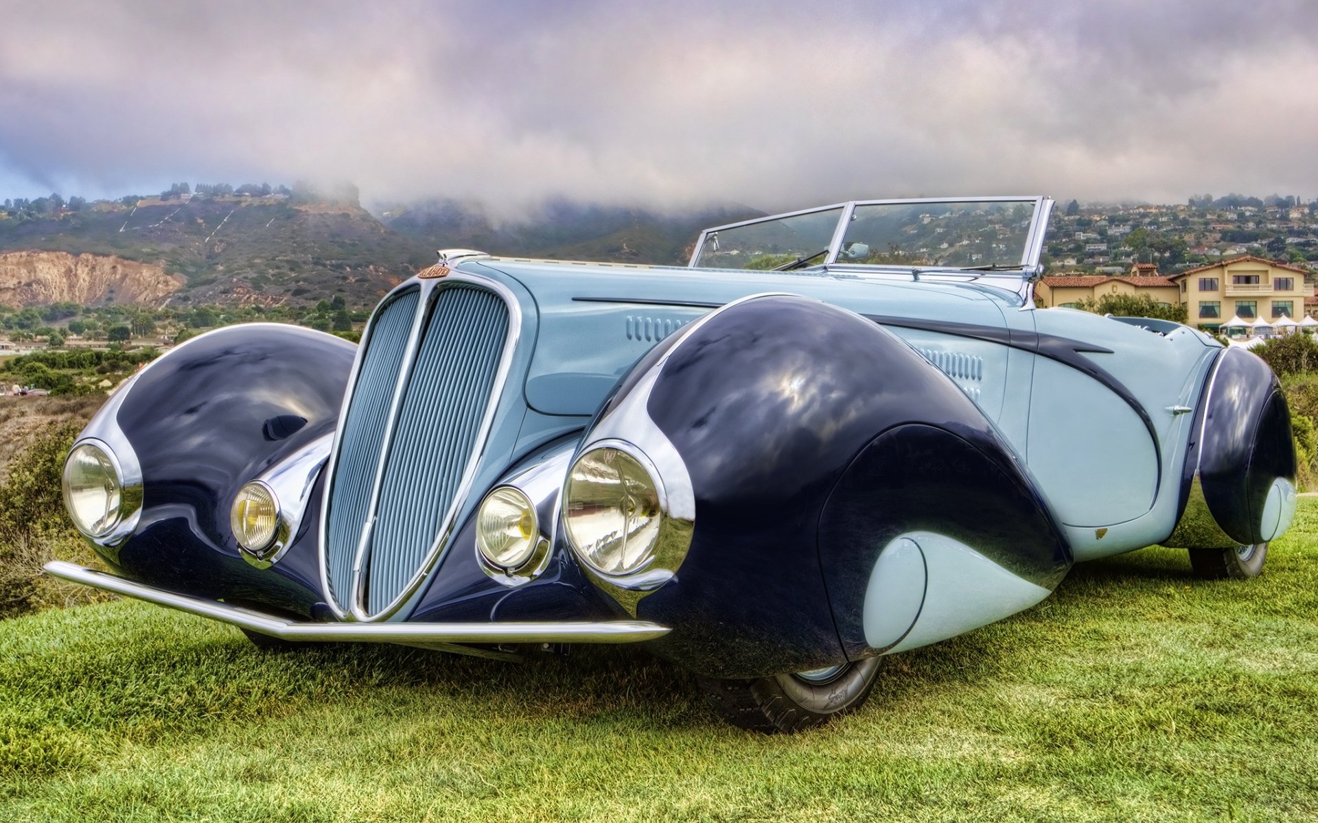 delahaye 135m convertible por figoni&falaski 1937 hacer frente retro hermoso coche cielo fondo