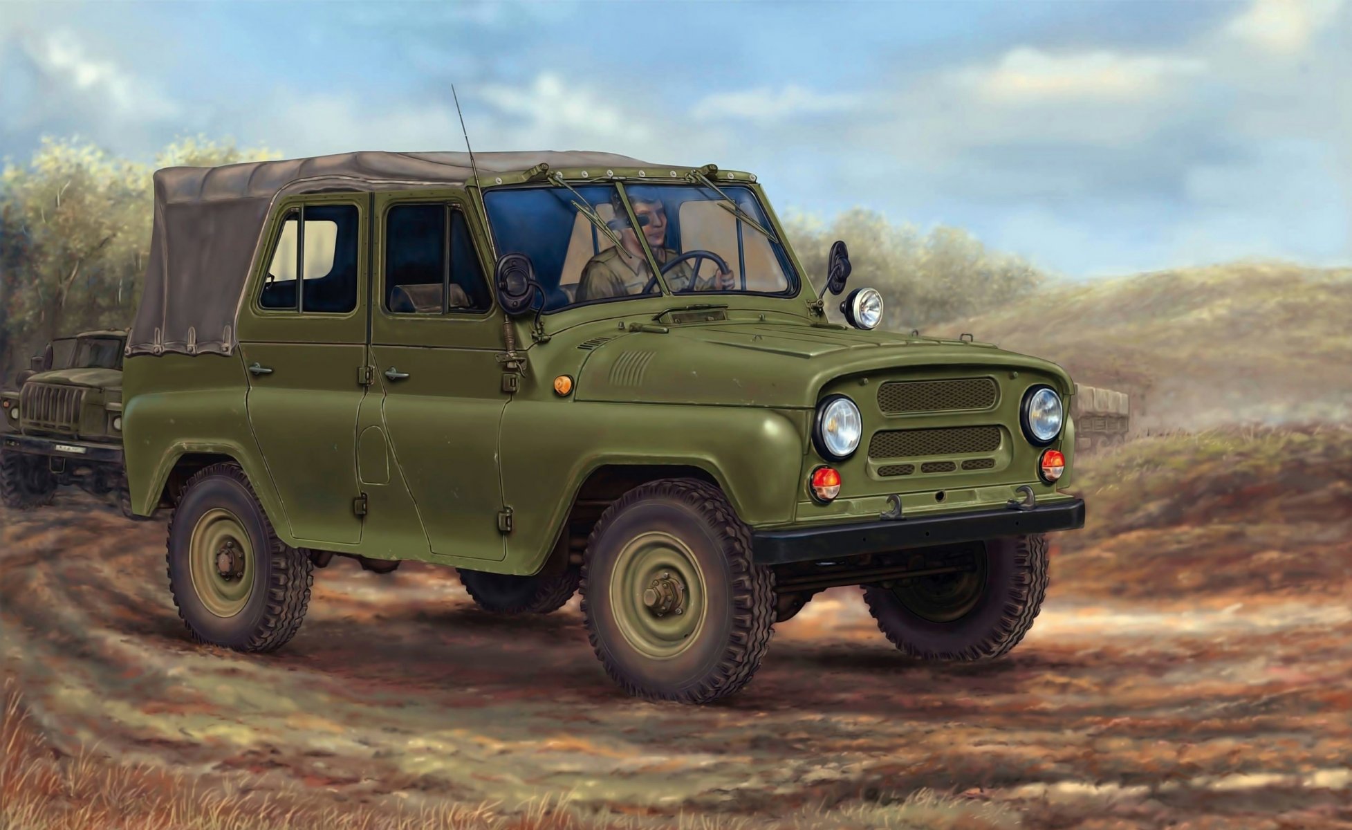 uaz-469 soviétique armée suv voiture voiture colonne art