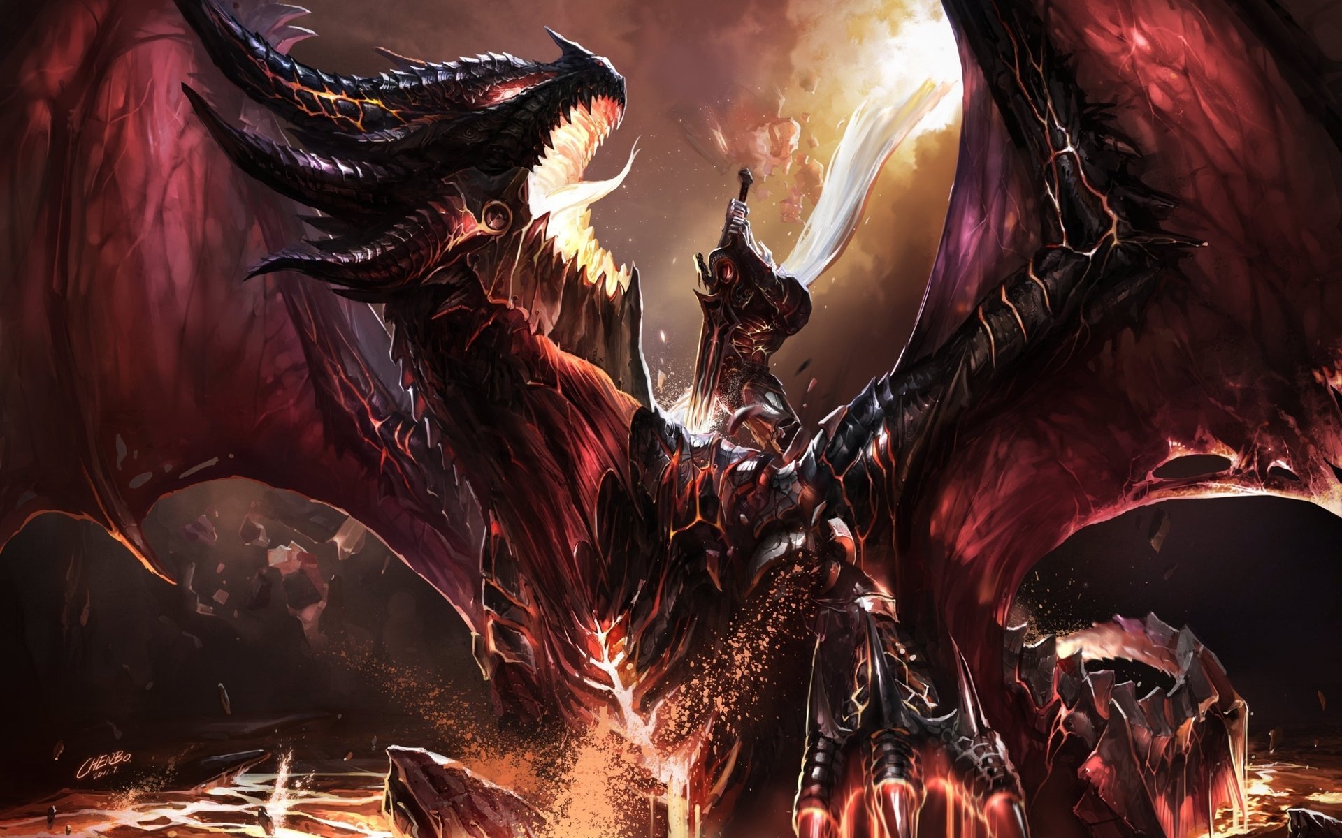 world of warcraft kill deathwing art dragon wow fanart фанарт chenbo battle