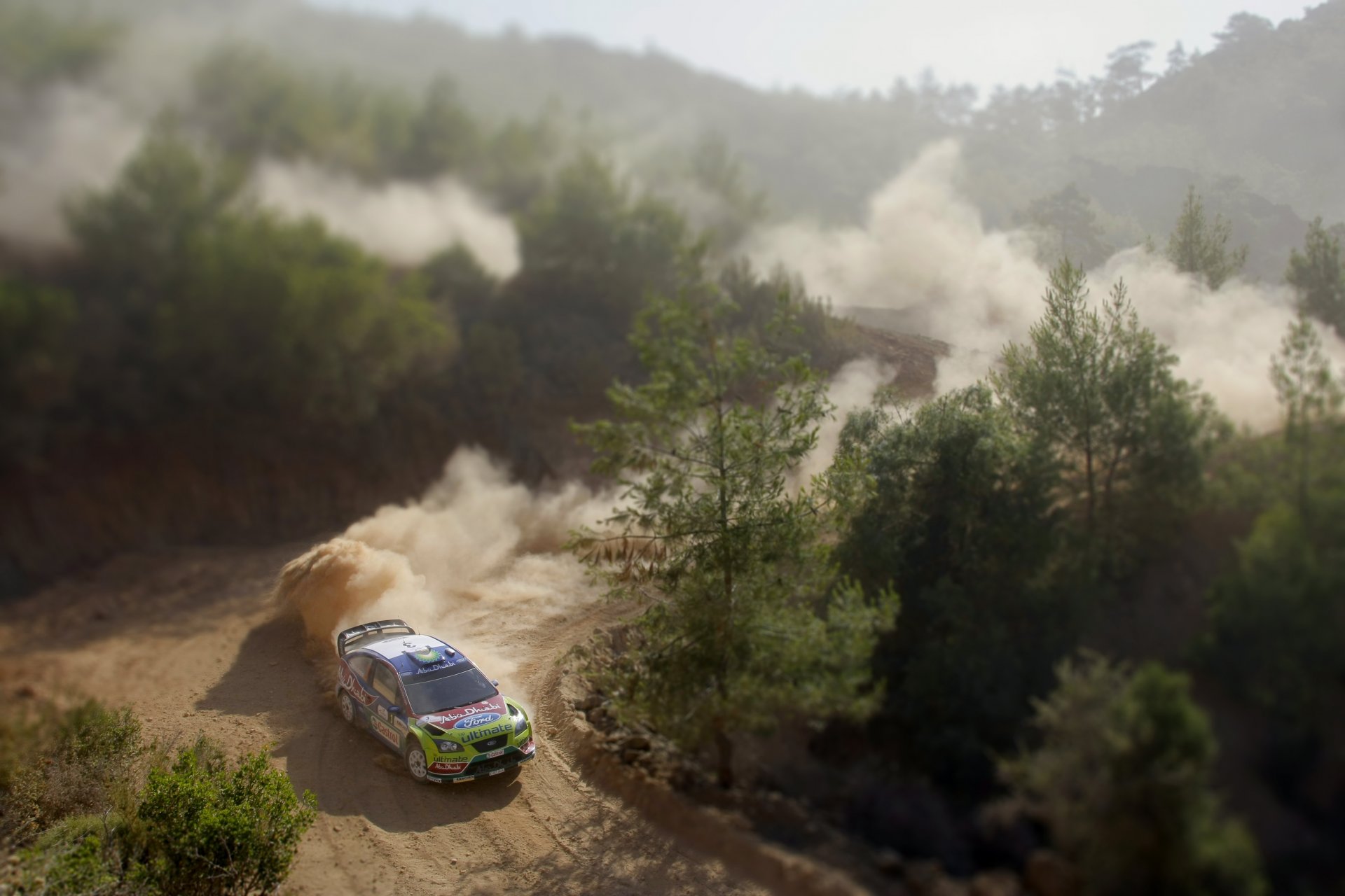 ford focus wrc rally drift dust tilt-shift blur speed race