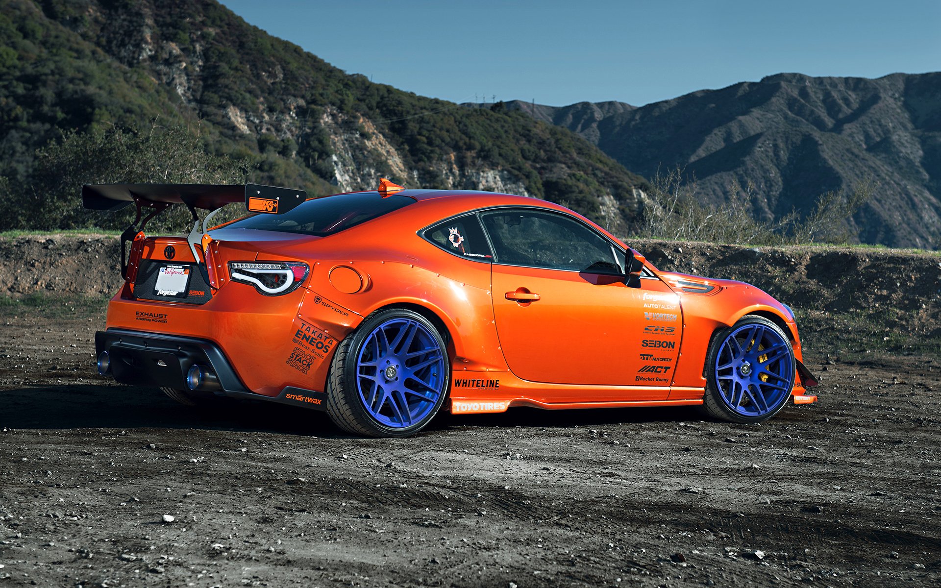 toyota scion fr-s tuning widebody spoilers orange style jantes roues montagne