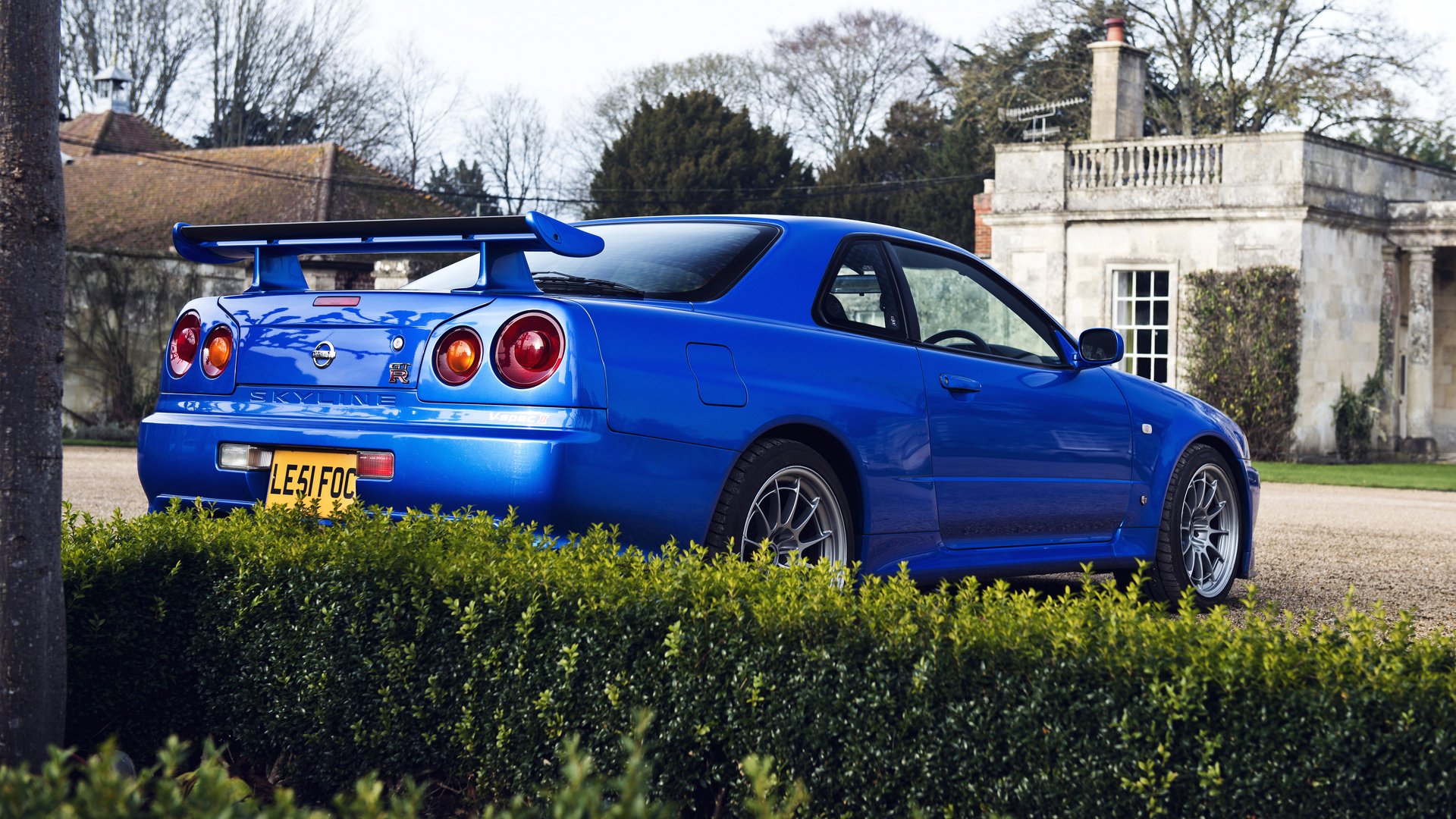 nissan skyline gtr r34 blau zurück nach hause busch baum nissan skyline gtr p34 büsche