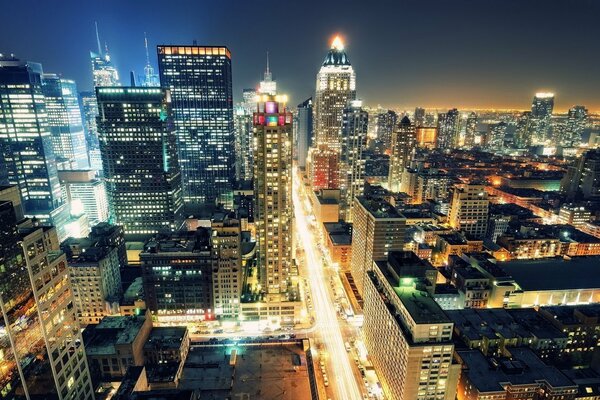 Night city with high-rise buildings