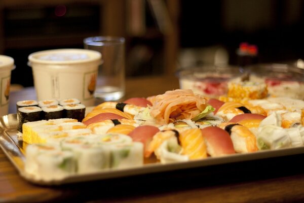 Sushi combo on a tray close-up