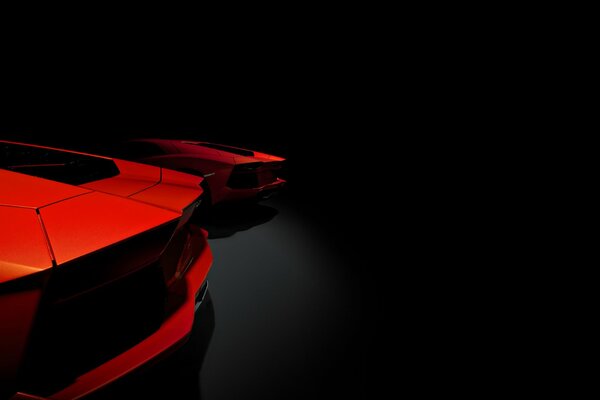 Samochody Lamborghini Aventador czerwone w ciemności