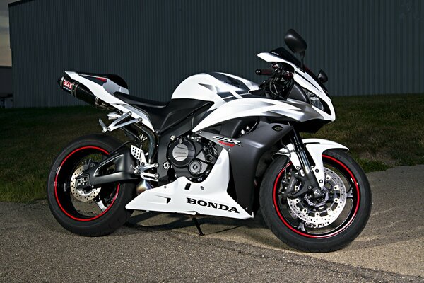 Moto sportiva Honda in bianco e nero