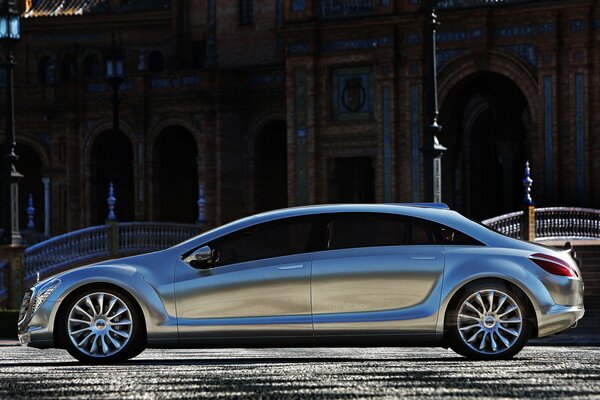 Stylish silver Mercedes car