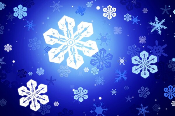 White snowflakes on a blue background