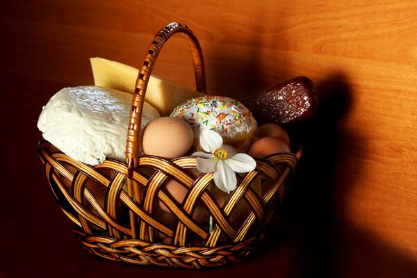 Easter basket. Eggs and cheese