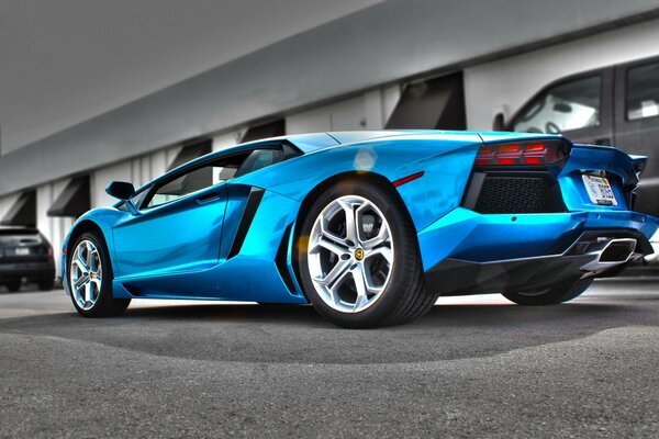 Luzurno niebieski Lamborghini Widok Z Tyłu