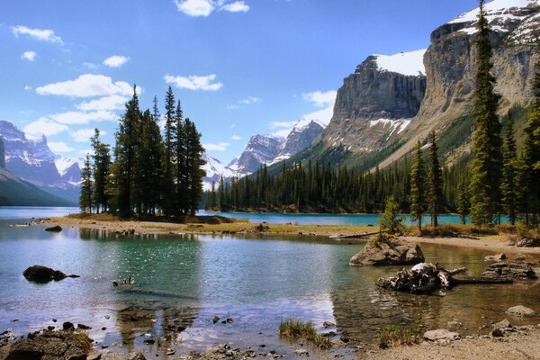 Paisaje canadiense, un lago forestal cubierto por una ola alta