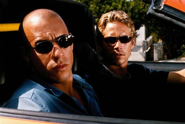 Vin Diesel and Paul Walker on the set of Fast and Furious 