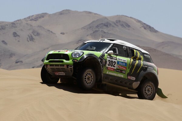 Racing in the desert on a special car