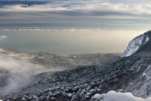 Clouds are moving towards Ai-Petri Mountain