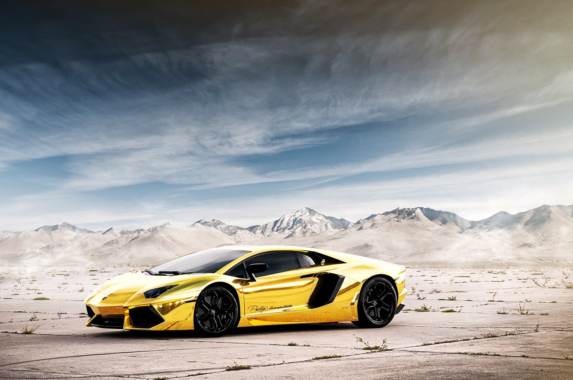 lamborghini aventador lp700-4 lb834 project au79 chrome gold lamborghini lamborghini aventador golden chrome reflection mountains sky