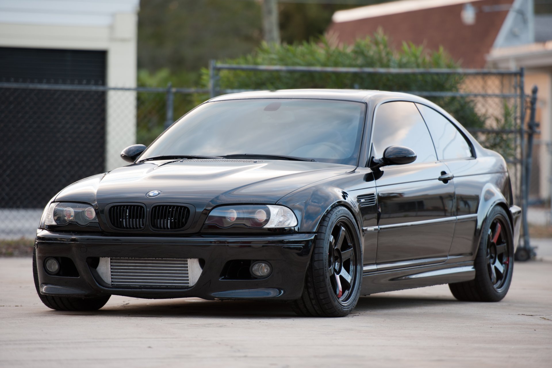 bmw m3 e46 negro ruedas lobo bmw vista frontal reflexión llantas