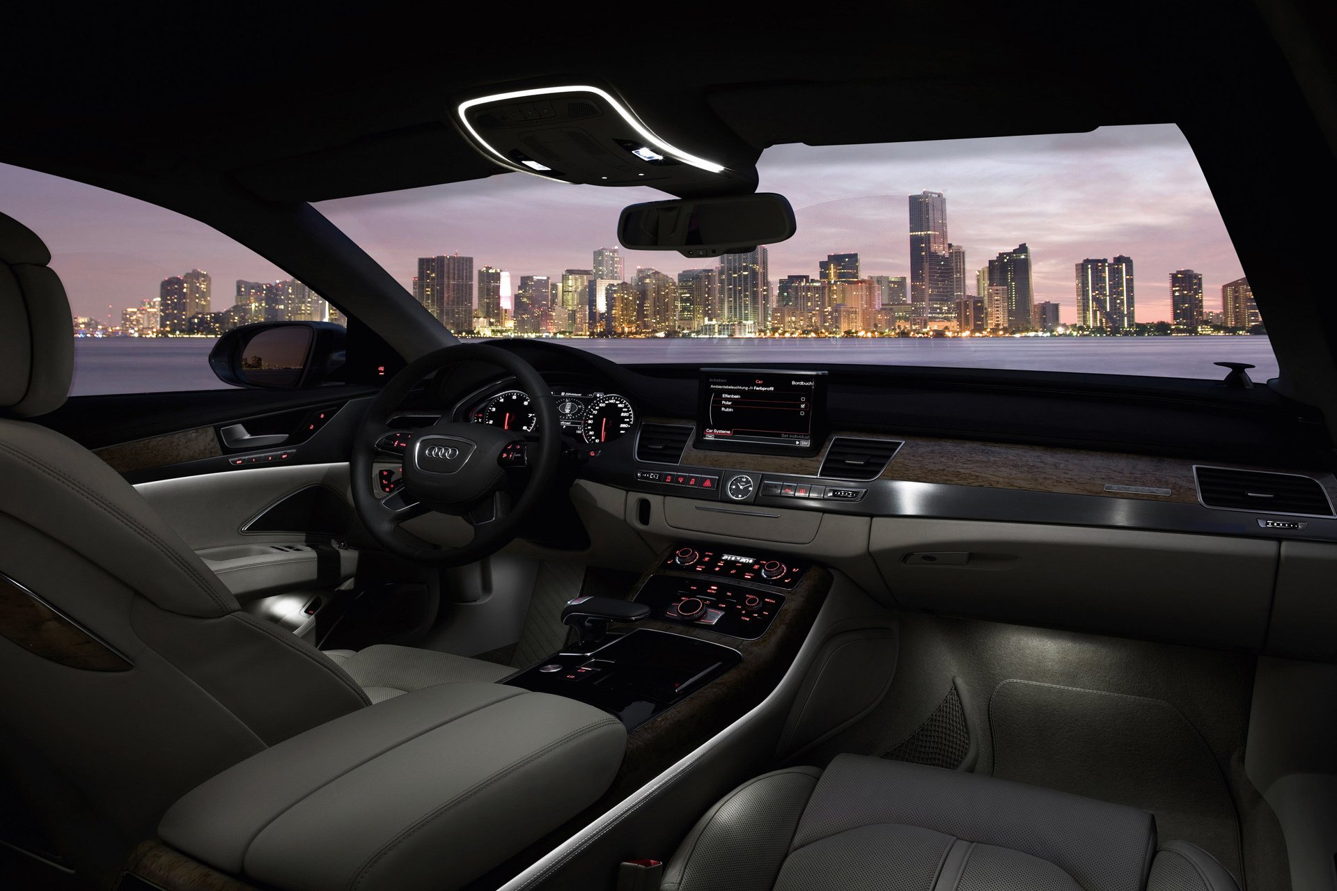 audi a8 audi a8 a8 2012 leather wood interior city darkness night