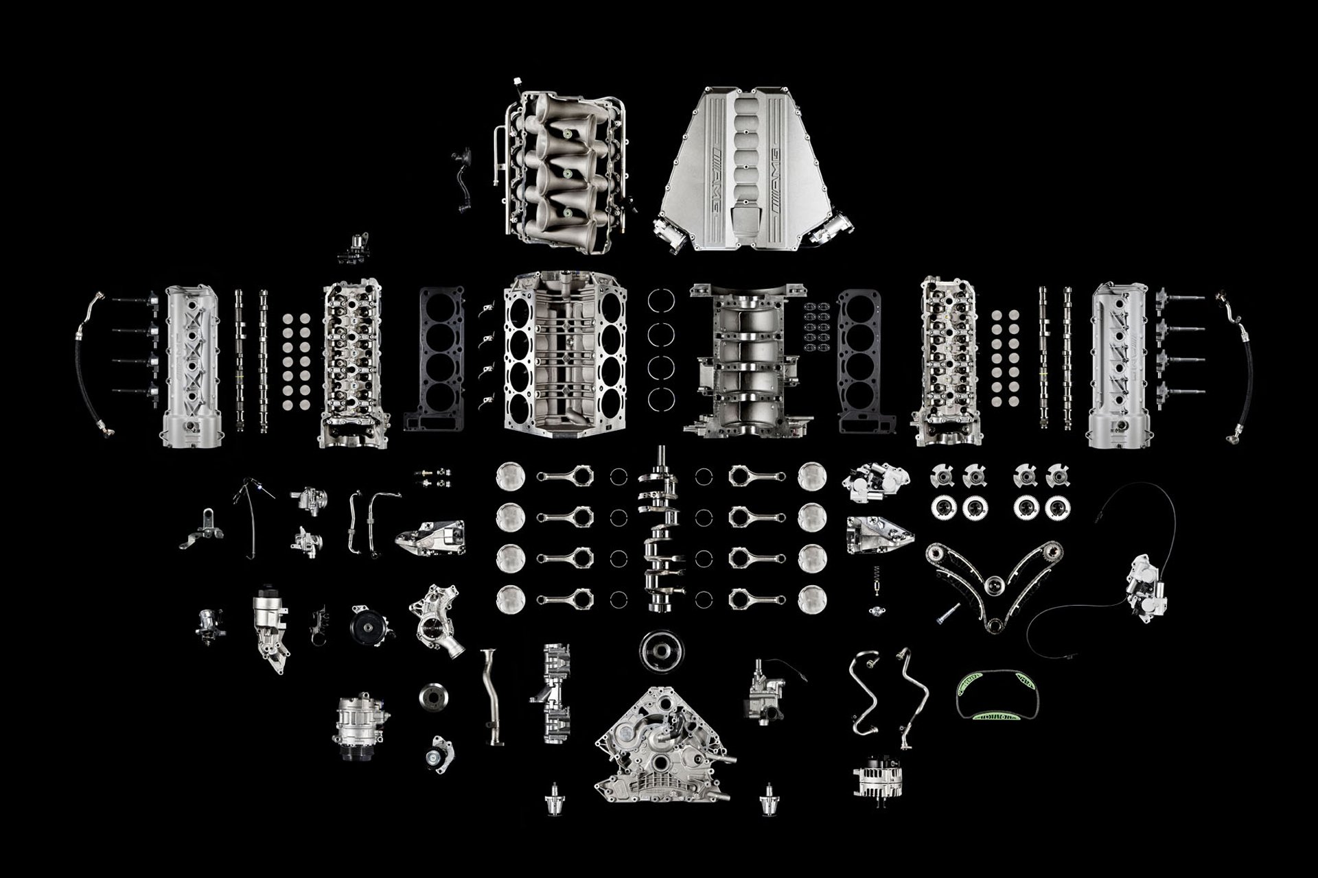 engine black and white v8 details part