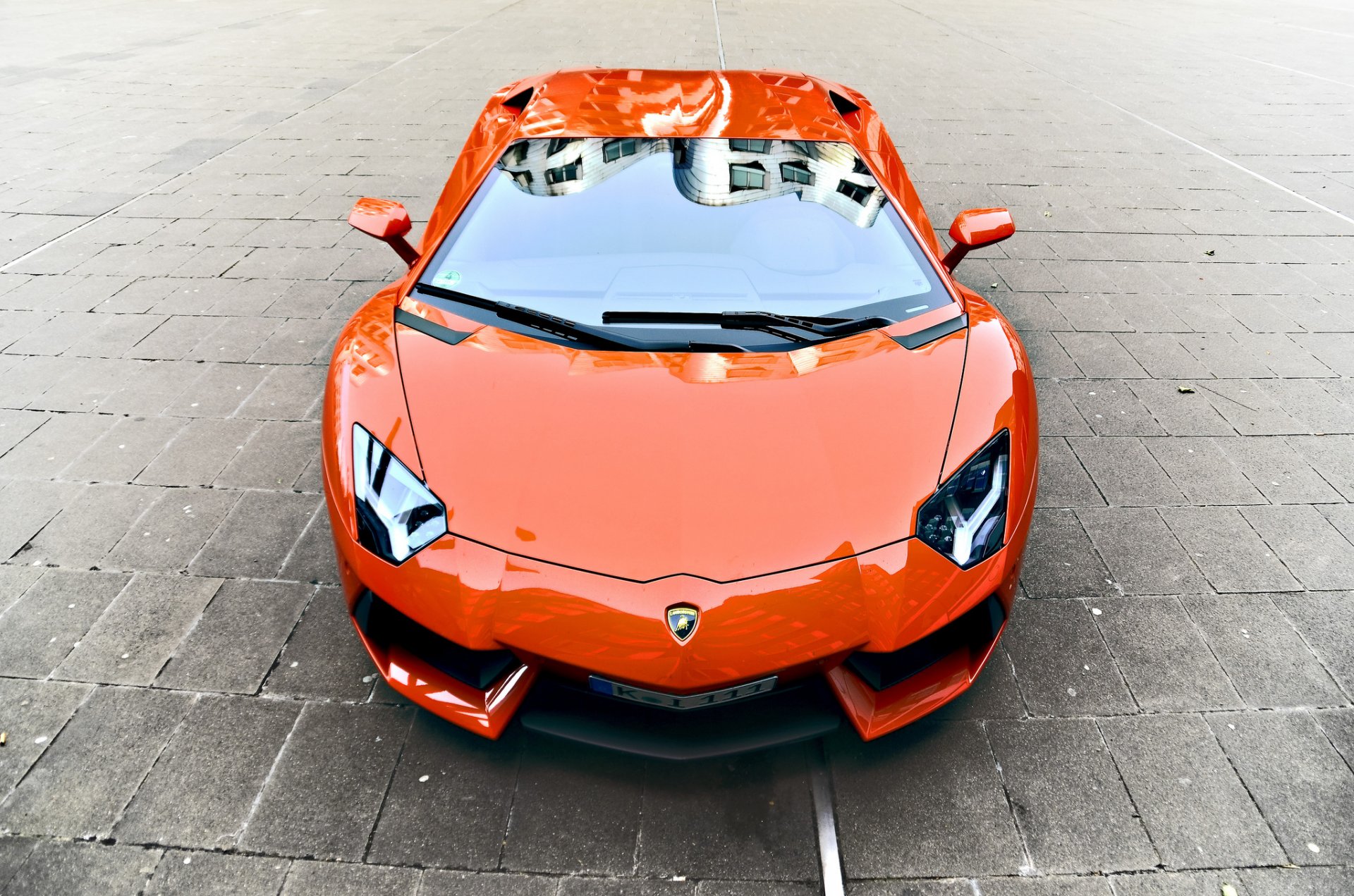 lamborghini aventador lp700-4 arancione lamborghini aventador anteriore riflessione finitrici