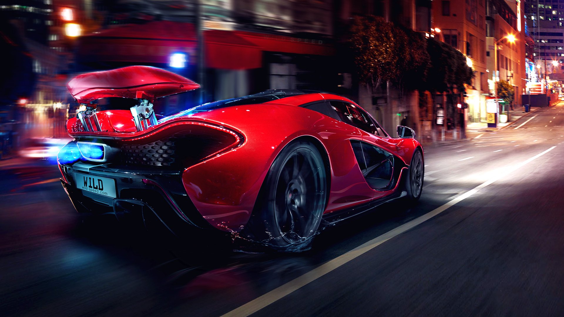 mclaren p1 supercar hypercar concept sportcar tuning spoiler night lights glow motion street