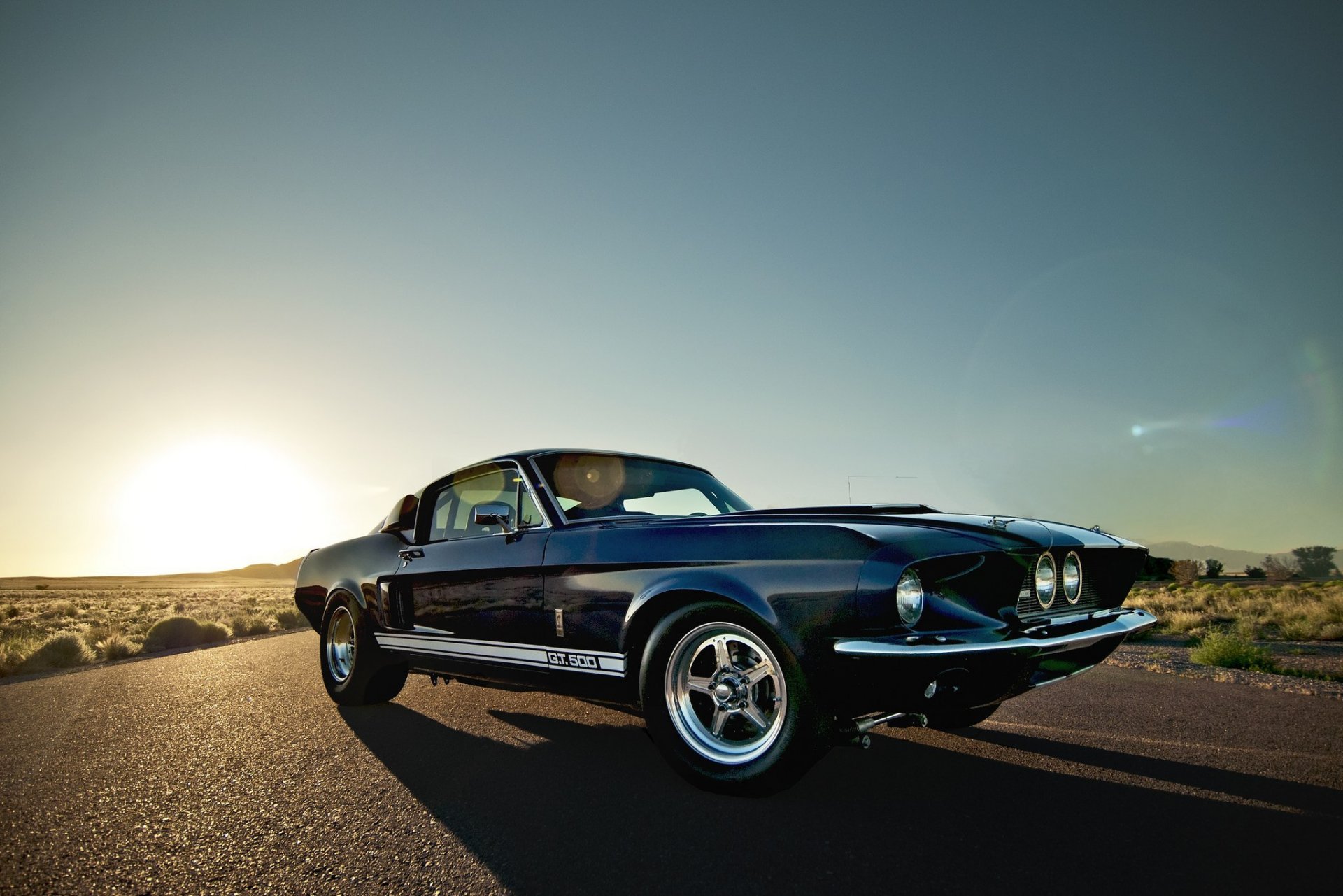 ford mustang shelby gt 500 droga pustynia promienie słońce muscle car muscle car