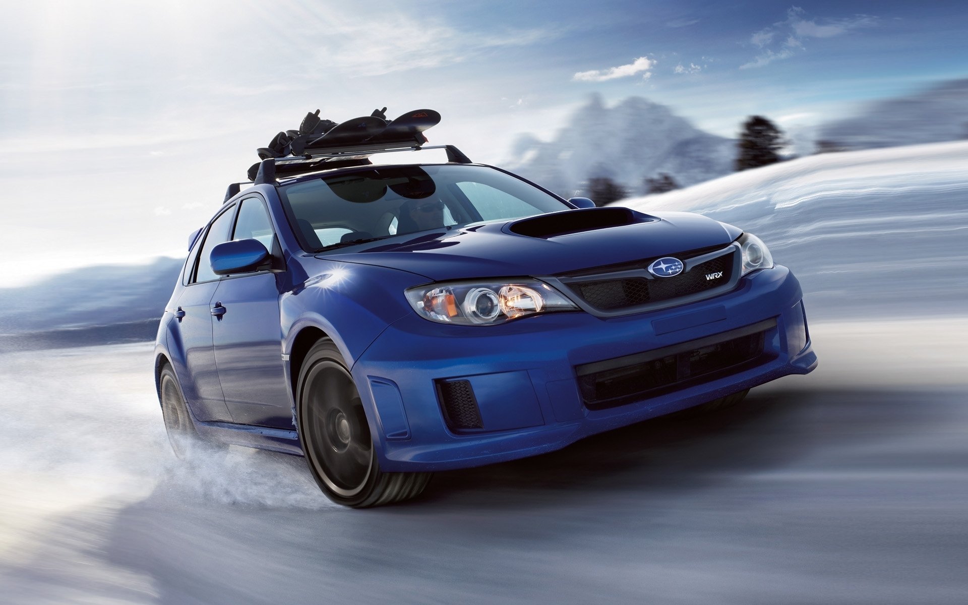 ubaru impreza wrx sti subaru impreza blue front snow sky