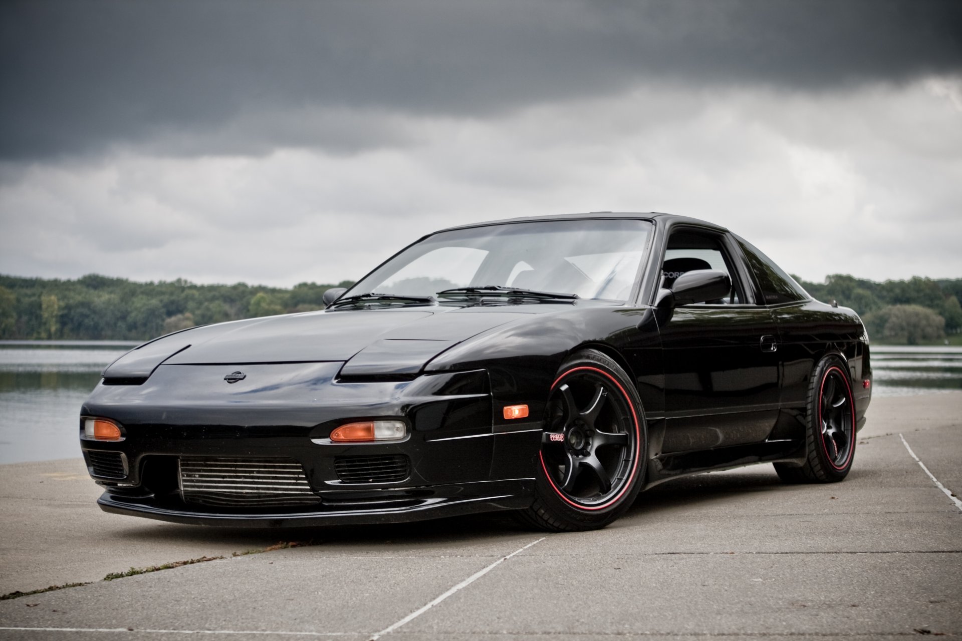 nissan 240sx wheels black nissan 240sx wheels sky clouds lake tree