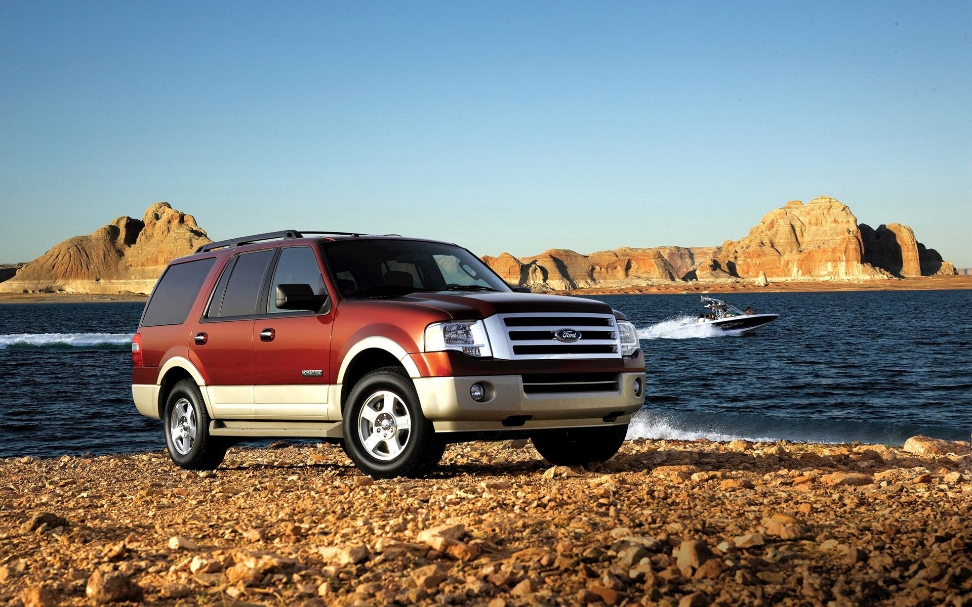 coche ford expedición suv viaje mar barco naturaleza